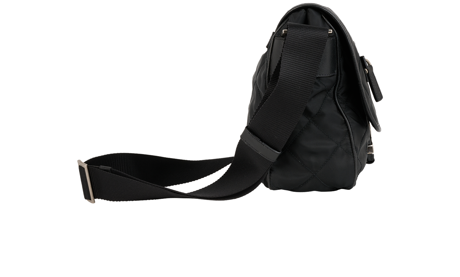 Quilted Messenger, &pound;350, Handbags, Black, Nylon, Side view